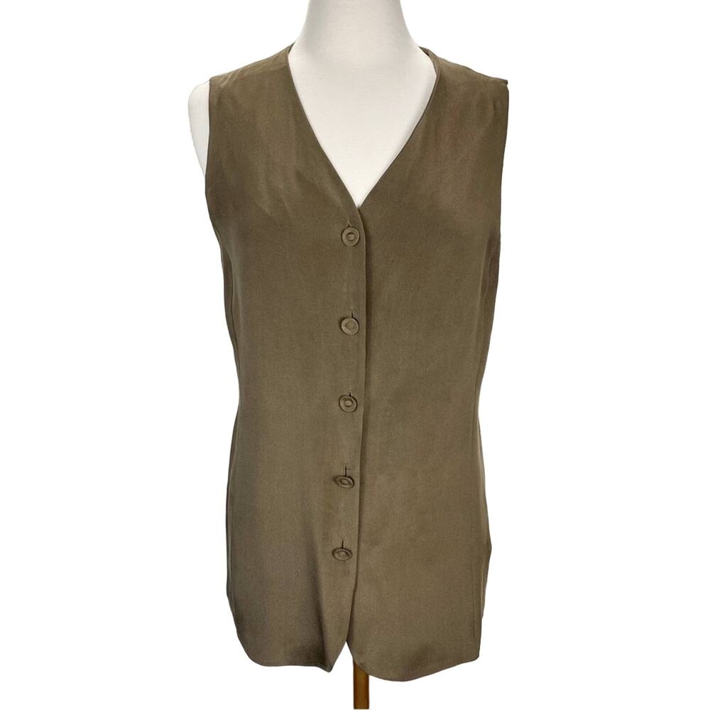 NWT VTG RAFAELLA | Olive Sleeveless Button Up 100% Silk 90s Vest